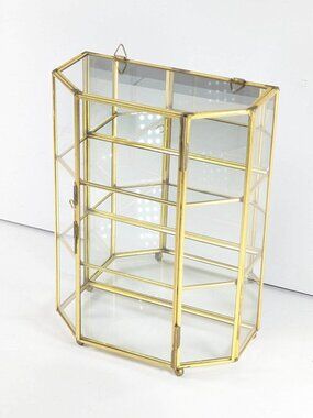 Vintage Brass glass mirror curio cabinet display box, miniature display case